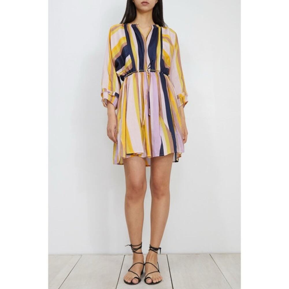 NWT Apiece Apart La Flutte Mini Dress Linen Silk Blend Olivio Stripe Size 16